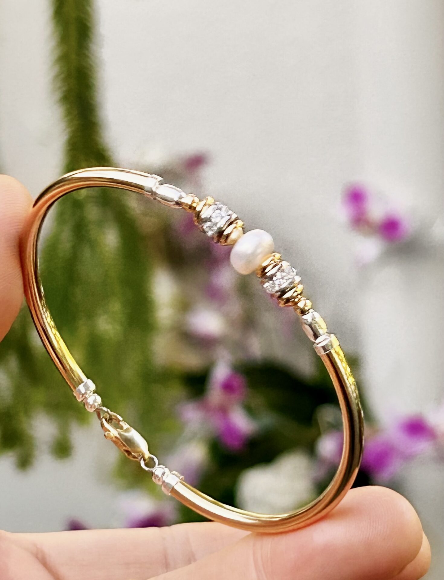 Dior White Pearl Gold Filled Bracelet