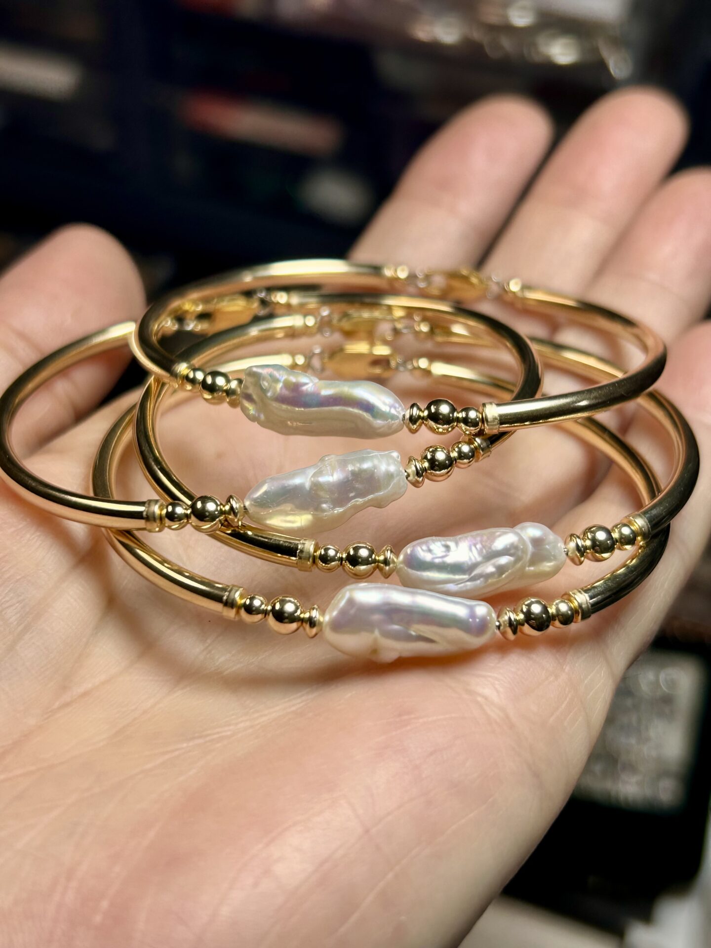 White Pearl Keshi Gold Filled Hoops - Image 5