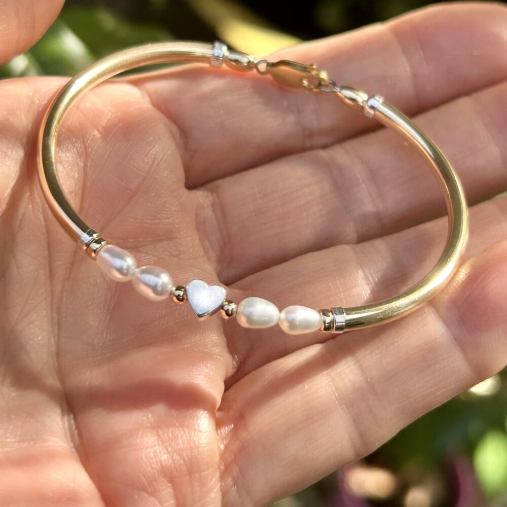 Chloe  White Pearl 14K Gold Filled Bracelet and Sterling Silver Heart
