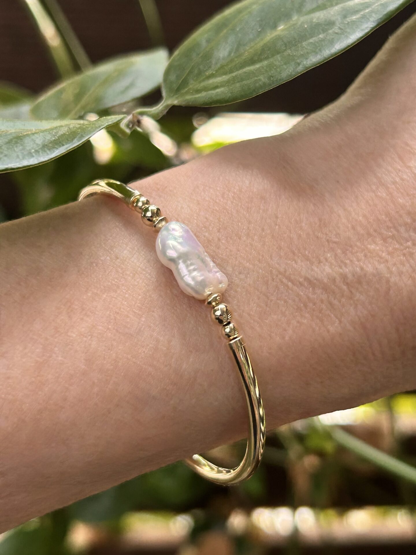 White Pearl Keshi Gold Filled Hoops - Image 4