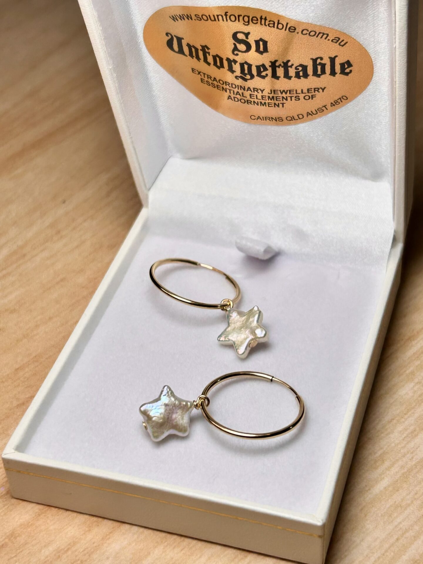 White Pearl Star Gold Filled Hoops