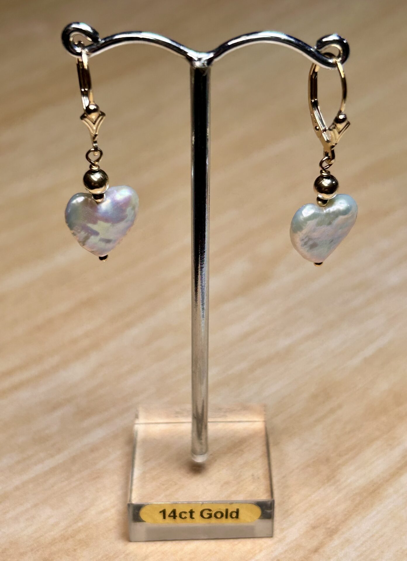 White Pearl Heart Gold Filled Lever Back Earrings