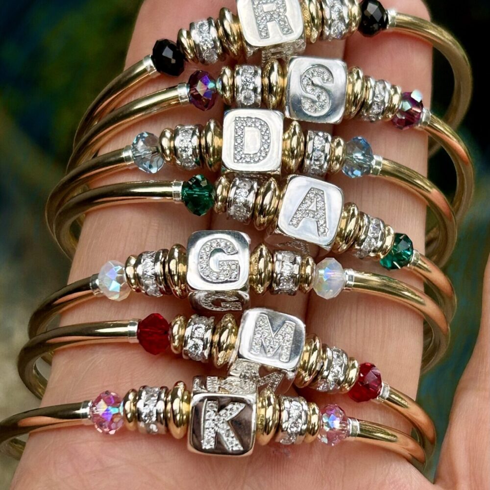 CZ Initial Birth Month Swarovski Crystal 14k Gold Filled with 925 Silver