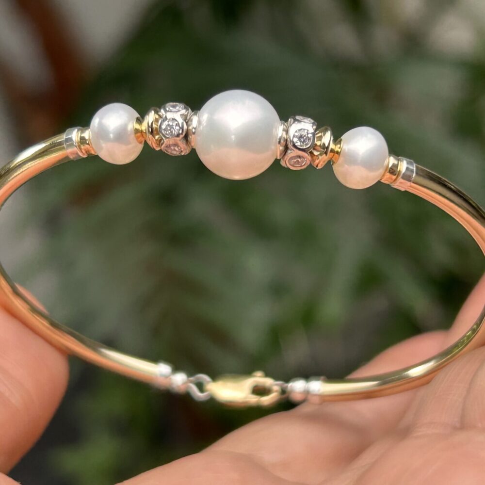 Bella White Pearl Eliza 14K Gold Filled and Sterling Silver Cubic Zirconia Bracelet