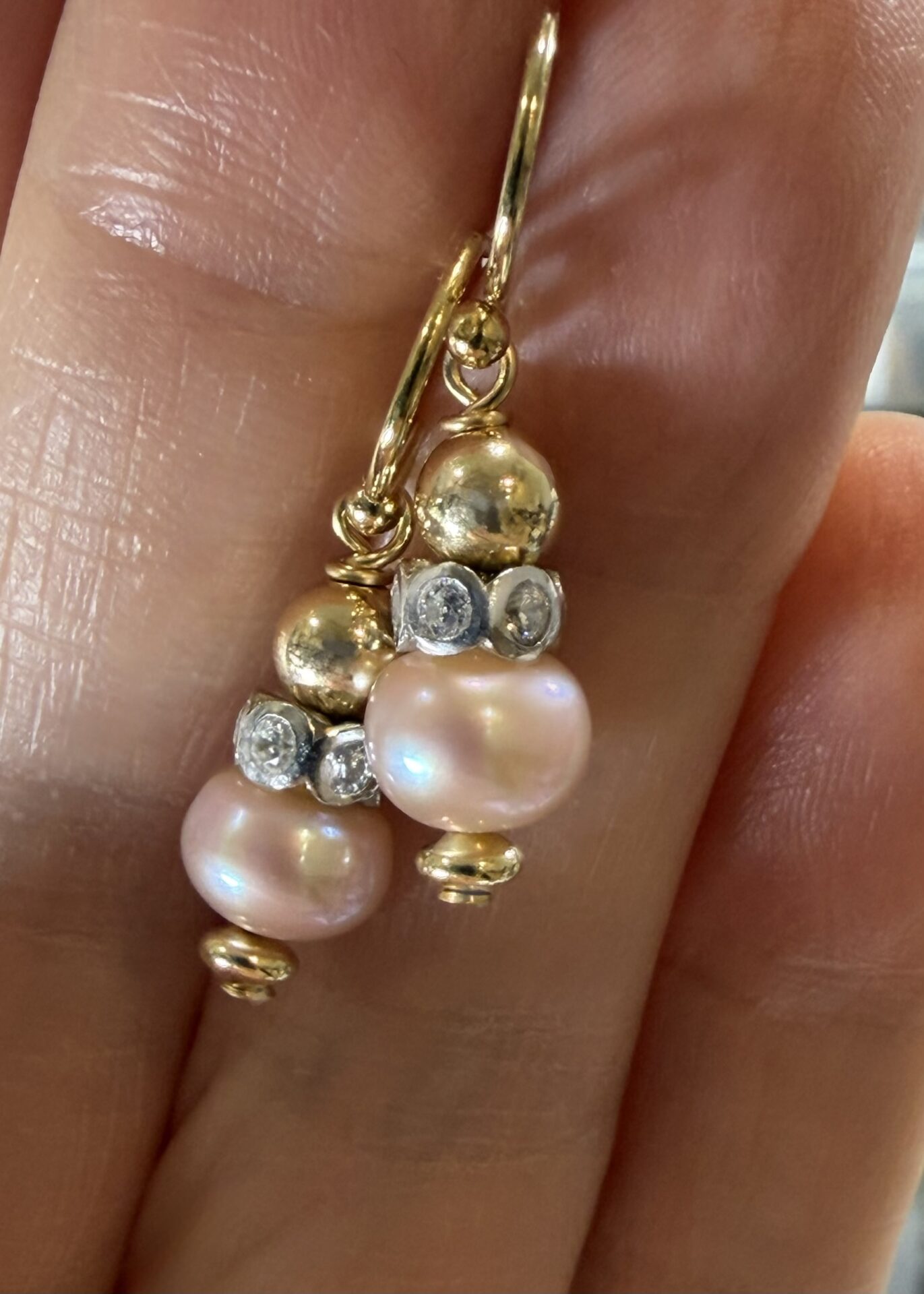 Bella Pink Pearl Lever Back Gold Filled Hooks