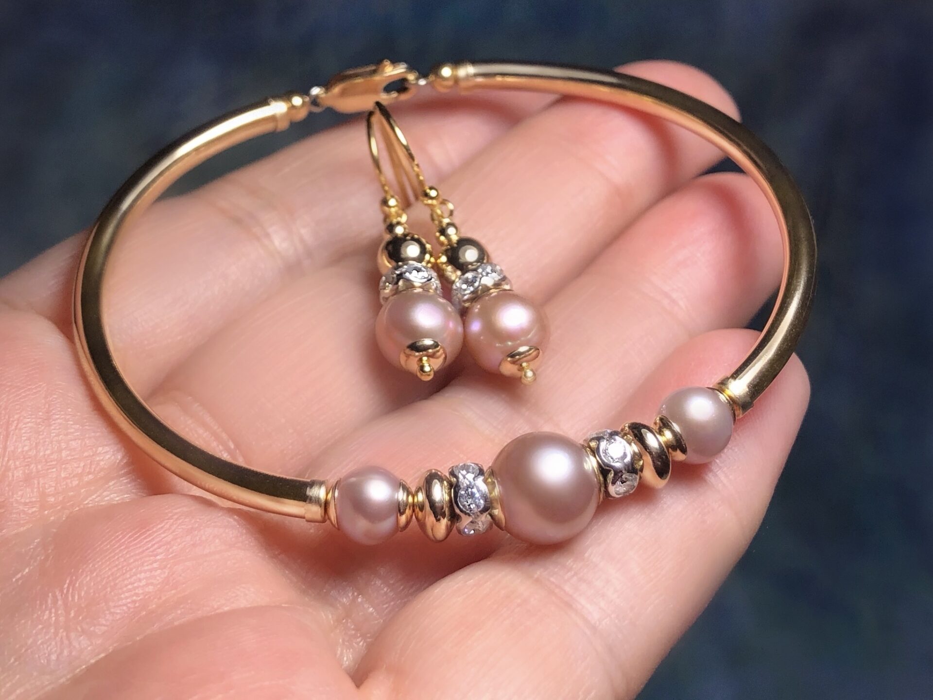 Bella Pink Pearl Lever Back Gold Filled Hooks - Image 2