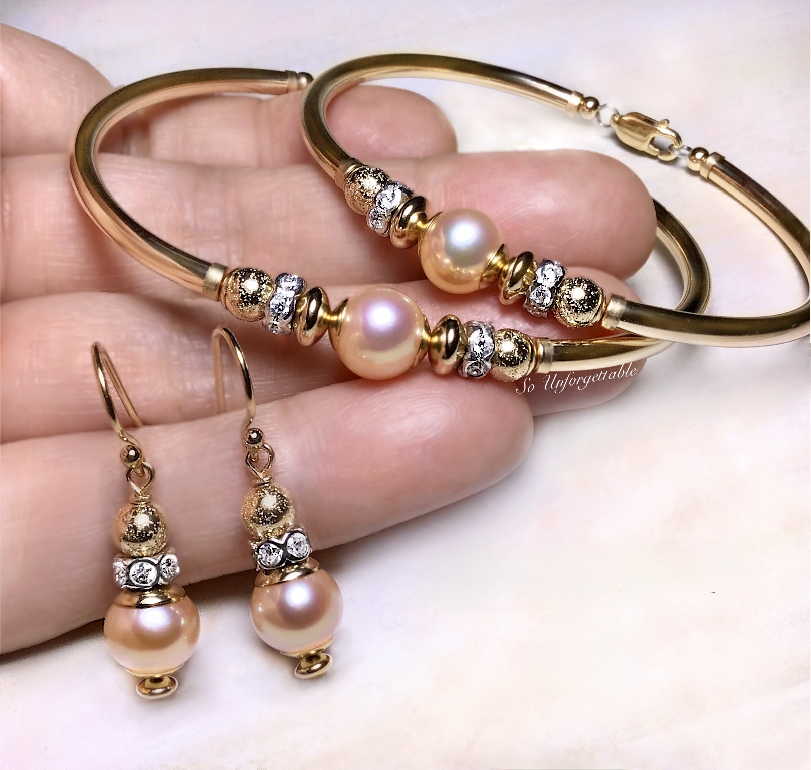 Bella Pink Pearl Lever Back Gold Filled Hooks - Image 5