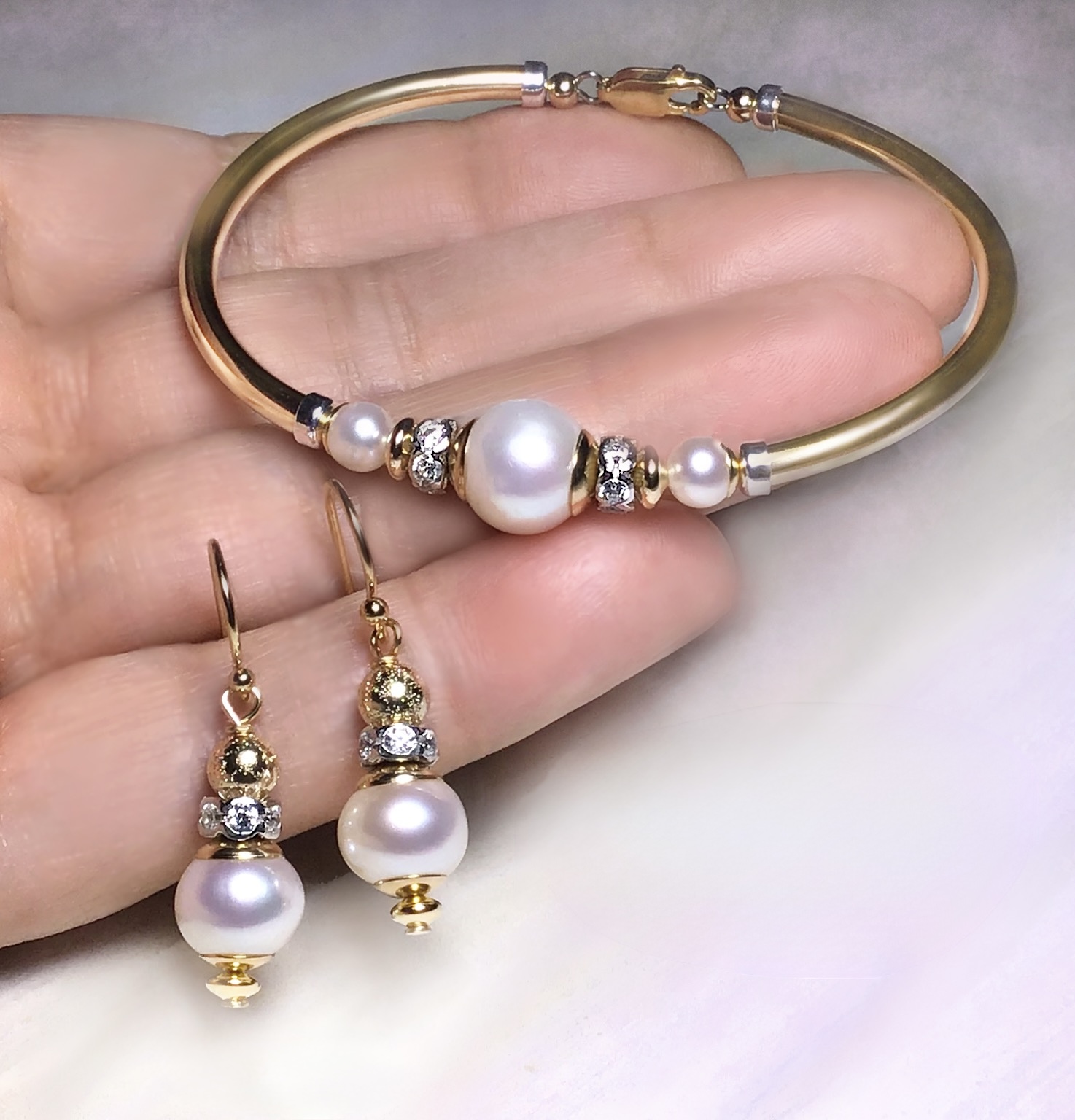 Bella White Pearl Cz Gold Filled French Hook - Image 3
