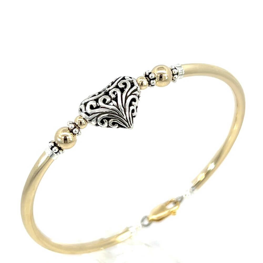Shellie Scroll Heart  14K Gold Filled and Sterling Silver Bracelet