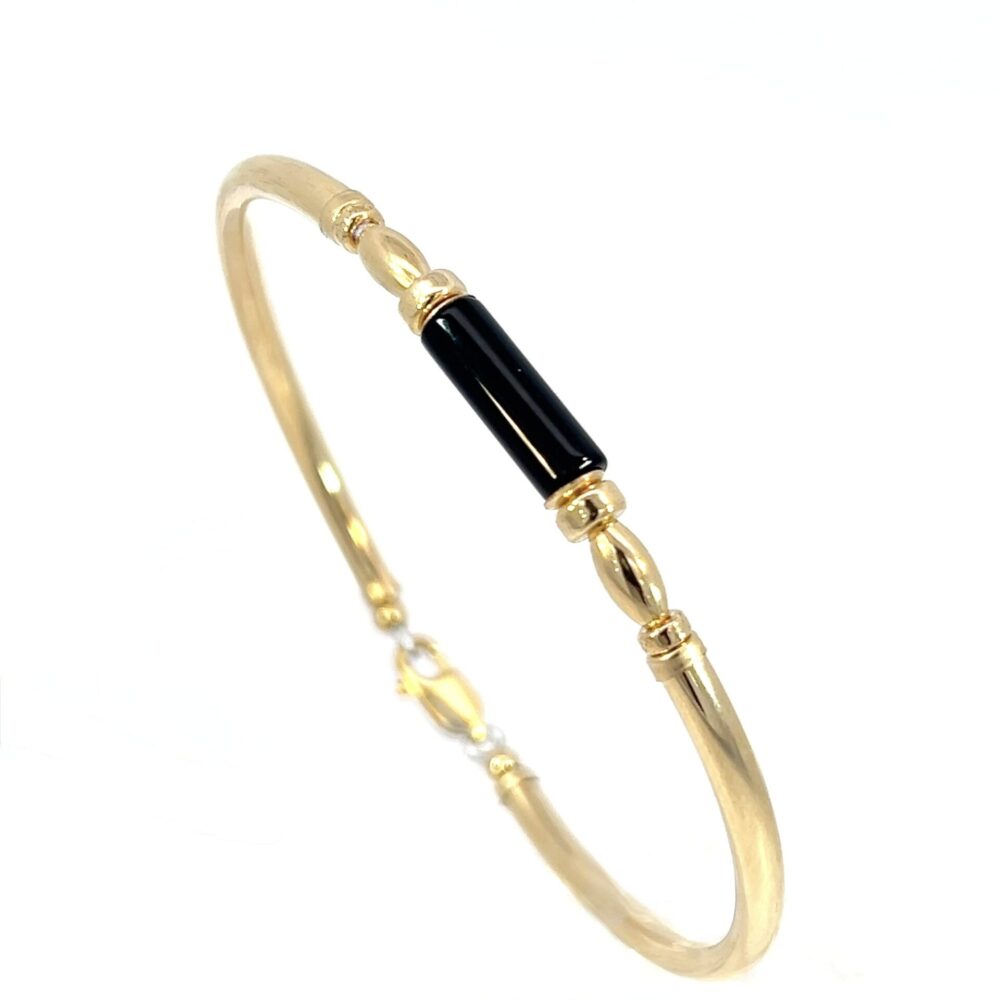 Black Onyx Cylinder 14K Gold Filled Bracelet