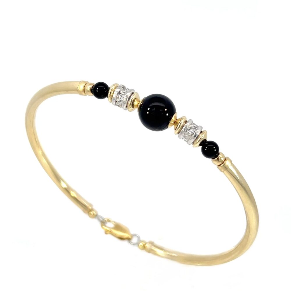 Black Onyx Bella 14K G/F 925 Silv CZ Bracelet