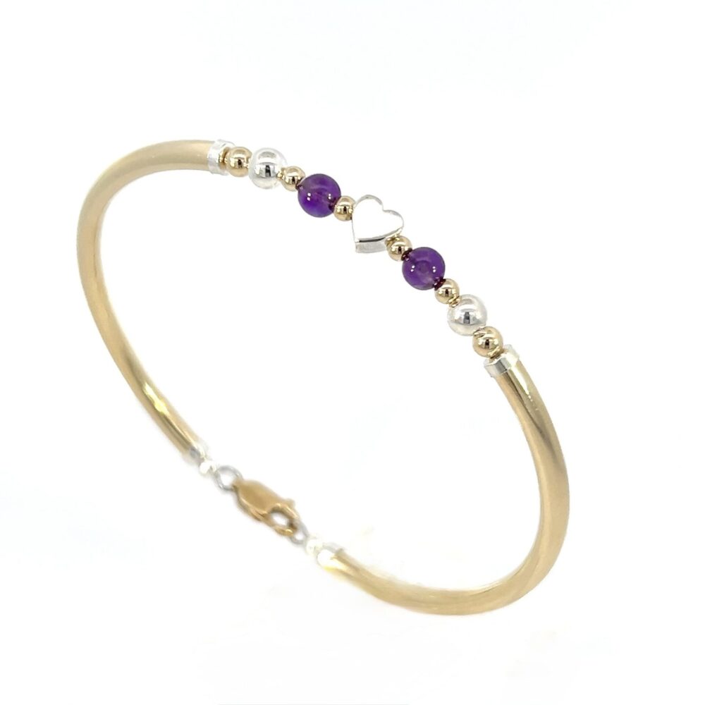 Amethyst Tiffany Heart and Sterling Silver 14K Gold Filled Bracelet